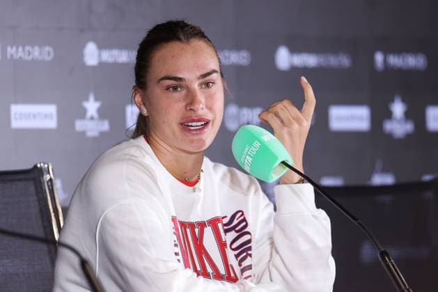 April 23, 2025, Madrid, Madrid, SPAIN: Aryna Sabalenka of Belarus attends her press conference, PK, Pressekonferenz during the Mutua Madrid Open 2025, ATP, Tennis Herren Masters 1000 and WTA, Tennis Damen 1000, tennis tournament celebrated at Caja Magica on April 23, 2025 in Madrid, Spain. Madrid SPAIN - ZUMAa181 20250423_zaa_a181_101 Copyright: xIrinaxR.xHipolitox