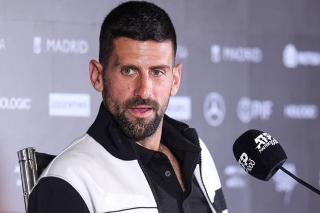 April 24, 2025, Madrid, Madrid, Spain: Novak Djokovic of Serbia attends his press conference, PK, Pressekonferenz during the Mutua Madrid Open 2025, ATP, Tennis Herren Masters 1000 and WTA, Tennis Damen 1000 tennis tournament, celebrated at Caja Magica on April 24, 2025 in Madrid, Spain. Madrid Spain - ZUMAa181 20250424_zaa_a181_196 Copyright: xIrinaxR.xHipolitox