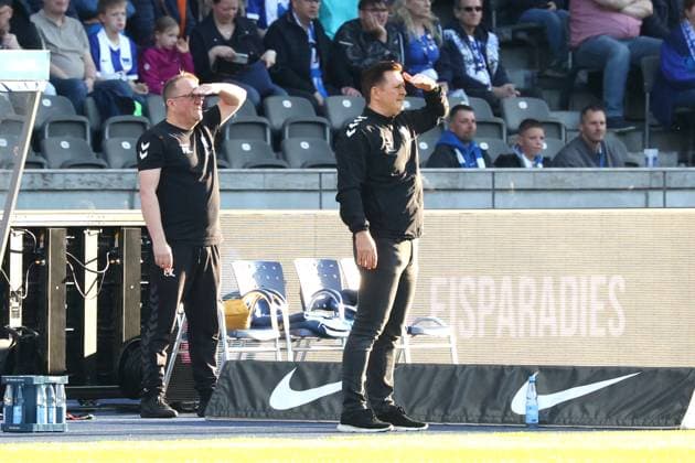 DEU, DFL, 2 FBL, Hertha BSC vs 1 FC Magdeburg, 25 04 2025, Berliner Olympiastadion, Berlin, DEU, DFL, 2 FBL, Hertha BSC vs 1 FC Magdeburg, im Bild Trainer Christian Tietz 1 FC Magdeburg DFL regulations prohibit any use of Photographs as image sequences and or quasi video nordphotoxGmbHx xEngler nph00076