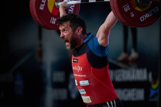 Jakob Neufeld SV Germania Obrigheim clean and jerk 3 attempt GER, German Team Weightlifting Championship, German Team Weightlifting Championship, German Team Weightlifting Championship, 1 Bundesliga, season 2024 2025, 26 04 2025 GER, German Team Weightlifting Championship, German Team Weightlifting Championship, 1 Bundesliga, season 2024 2025, 26 04 2025 Heidelberg Copyright: xEibner-Pressefoto GeraldxOelze-dexStoppanyx EP_ODS