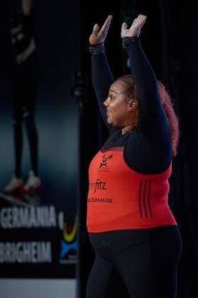 Emily Jade Campbell SV Germania Obrigheim Reissen, Freude, Jubel GER, German Team Weightlifting Championship, German Weightlifting League Final, German Team Weightlifting Championship, 1 Bundesliga, 2024 2025 season, 26 04 2025 GER, German Team Weightlifting Championship, German Team Weightlifting League Final, German Team Weightlifting Championship, 1 Bundesliga, 2024 2025 season, 26 04 2025 Heidelberg Copyright: xEibner-Pressefoto GeraldxOelze-dexStoppanyx EP_ODS