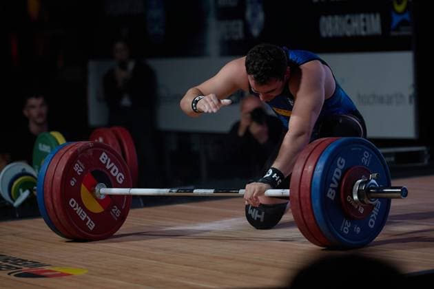 Marin Robu AV 03 Speyer aergert sich, Fehlversuch Reissen GER, German Team Weightlifting Championship, German Weightlifting League Final, German Team Championship, 1 Bundesliga, Season 2024 2025, 26 04 2025 GER, German Team Weightlifting Championship, German Team Weightlifting League Final, German Team Championship, 1 Bundesliga, Season 2024 2025, 26 04 2025 Heidelberg Copyright: xEibner-Pressefoto GeraldxOelze-dexStoppanyx EP_ODS