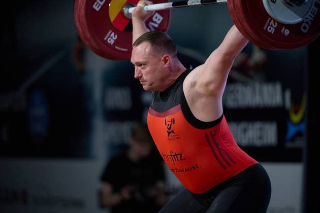 Nico Mueller SV Germania Obrigheim Reissen GER, German Team Weightlifting Championships, German Team Weightlifting Finals, German Team Championships, 1 Bundesliga, 2024 2025 season, 26 04 2025 GER, German Team Weightlifting Championships, German Team Weightlifting Finals, German Team Championships, 1 Bundesliga, 2024 2025 season, 26 04 2025 Heidelberg Copyright: xEibner-Pressefoto GeraldxOelze-dexStoppanyx EP_ODS