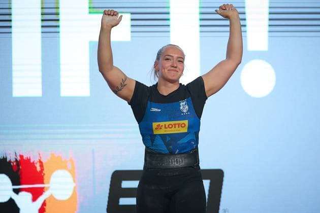 Milena Thiele AV 03 Speyer Stossen, Jubel, Freude GER, German Team Weightlifting Championships, German Weightlifting Final, German Team Championships, 1 Bundesliga, 2024 2025 season, 26 04 2025 GER, German Team Weightlifting Championships, German Team Weightlifting Final, German Team Championships, 1 Bundesliga, 2024 2025 season, 26 04 2025 Heidelberg Copyright: xEibner-Pressefoto GeraldxOelze-dexStoppanyx EP_ODS