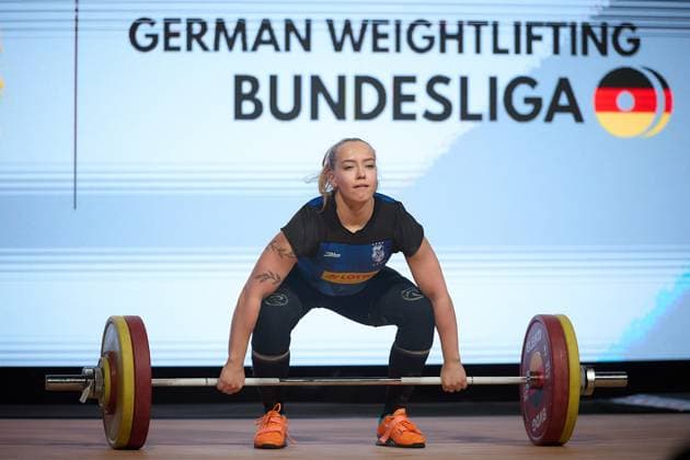 Milena Thiele AV 03 Speyer clean and jerk GER, German Team Weightlifting Championships, German Weightlifting League Final, German Team Championships, 1 Bundesliga, 2024 2025 season, 26 04 2025 GER, German Team Weightlifting Championships, German Team Weightlifting Championships, 1 Bundesliga, 2024 2025 season, 26 04 2025 Heidelberg Copyright: xEibner-Pressefoto GeraldxOelze-dexStoppanyx EP_ODS