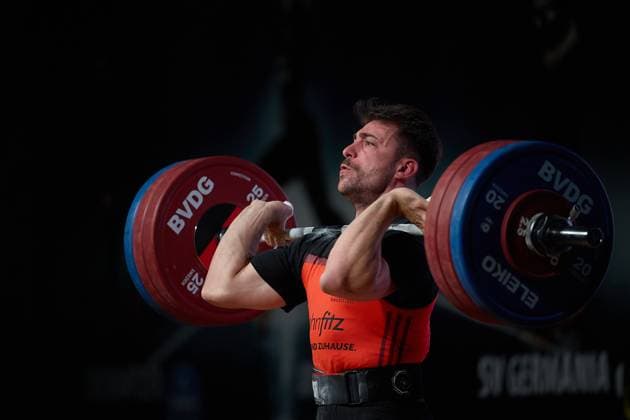 Jakob Neufeld SV Germania Obrigheim clean and jerk GER, German Team Weightlifting Championship, German Team Weightlifting Championship, German Team Weightlifting Championship, 1 Bundesliga, season 2024 2025, 26 04 2025 GER, German Team Weightlifting Championship, German Team Weightlifting Championship, 1 Bundesliga, season 2024 2025, 26 04 2025 Heidelberg Copyright: xEibner-Pressefoto GeraldxOelze-dexStoppanyx EP_ODS