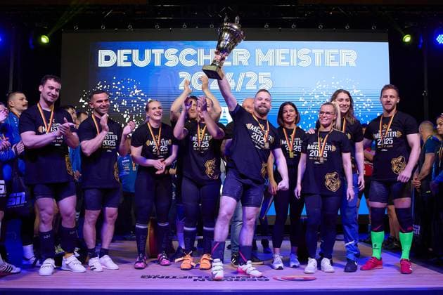 German team champion 2024 2025 the team from Athletenverein 1903 e V Speyer, winner photo GER, German team championship weightlifting, Bundesliga final in weightlifting, German team championship, 1 Bundesliga, season 2024 2025, 26 04 2025 GER, German team championship weightlifting, Bundesliga final in weightlifting, German team championship, 1 Bundesliga, season 2024 2025, 26 04 2025 Heidelberg Copyright: xEibner-Pressefoto GeraldxOelze-dexStoppanyx EP_ODS