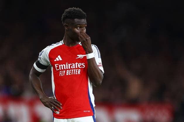 Bukayo Saka of Arsenal shows a look of dejection Arsenal v Paris Saint-Germain, UEFA Champions League, Semi Final, First Leg, Football, Emirates Stadium, London, UK - 29 Apr 2025 EDITORIAL USE ONLY No use with unauthorised audio, video, data, fixture lists, club league logos or live services. Online in-match use limited to 120 images, no video emulation. No use in betting, games or single club league player publications. Copyright: xKieranxMcManus Shutterstockx 15275544dc