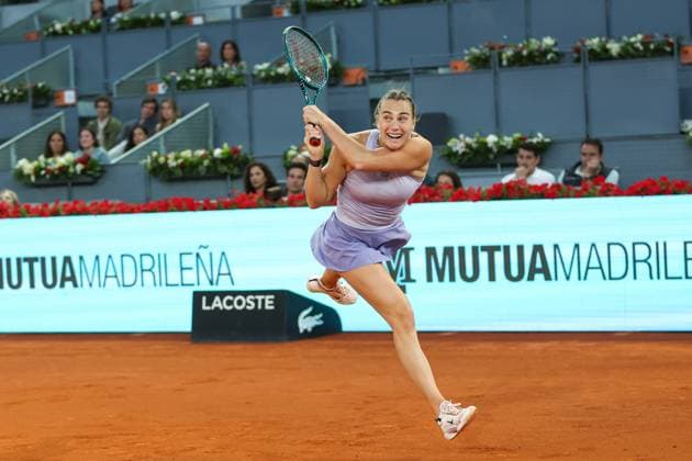 April 29, 2025, Madrid, Madrid, Spain: Aryna Sabalenka of Belarus in action against Peyton Stearns of USA during the Mutua Madrid Open 2025, ATP, Tennis Herren Masters 1000 and WTA, Tennis Damen 1000 tennis tournament, celebrated at Caja Magica on April 29, 2025 in Madrid, Spain. Madrid Spain - ZUMAa181 20250429_zaa_a181_520 Copyright: xIrinaxR.xHipolitox