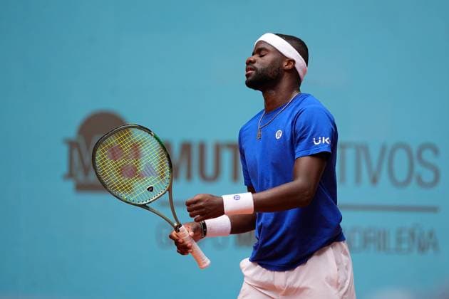 April 30, 2025, Madrid, Madrid, Spain: Frances Tiafoe of USA plays against Matteo Arnaldi of Italy during the Mutua Madrid Open 2025, ATP, Tennis Herren Masters 1000 and WTA, Tennis Damen 1000, tennis tournament celebrated at Caja Magica on April 30, 2025 in Madrid, Spain. Madrid Spain - ZUMAa181 20250430_zaa_a181_059 Copyright: xDennisxAgyemanx