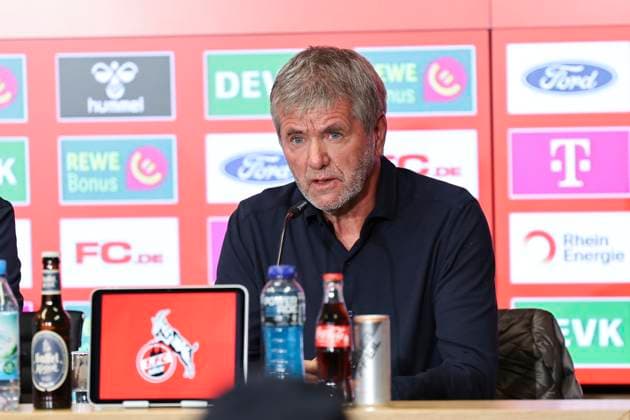 GER, 2 FBL, PK 1 FC Koeln, short-term coach presentation 05 05 2025, Rheinenergie Stadion, Koeln, GER, 2 FBL, PK 1 FC Koeln, short-term coach presentation , in the picture after short-term dismissal of coach Gerhard Struber and managing director Keller Friedhelm Funkel is again appointed as coach for the last two games of the season nordphotoxGmbHx xMeuter nph00351