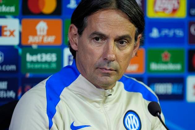 May 5, 2025, Milan, Milan, Italy: Simone Inzaghi, head coach of Inter, attends his press conference, PK, Pressekonferenz ahead of their UEFA Champions League 2024 25 semi final first second leg match against FC Barcelona, Barca at Giuseppe Meazza Stadium on May 05, 2025 in Milan, Italy. Milan Italy - ZUMAa181 20250505_zaa_a181_016 Copyright: xDennisxAgyemanx
