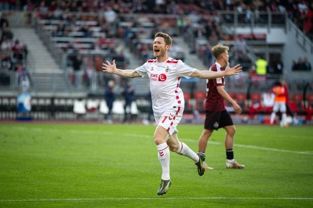 Florian Kainz FC Koeln, 11 celebrates the goal for the 1 1 equalizer, GER, 1 FC Nuernberg FCN vs 1 FC Koeln KOE , Soccer 2 Bundesliga, 33 Matchday, Season 2024 2025, 09 05 2025 DFB DFL regulations prohibit any use of photographs as image sequences and or quasi video GER, 1 FC Nuernberg FCN vs 1 FC Koeln KOE , Soccer 2 Bundesliga, 33 Matchday, Season 2024 2025, 09 05 2025 Nuernberg Copyright: xEibner-Pressefoto Memmlerx EP_MMR