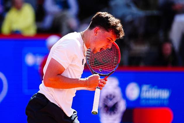 Max Hans Rehberg GER cheers GER, Daniel Dutra da Silva BRA vs Max Hans Rehberg GER , Tennis, ATP 500, Bitpanda Hamburg Open, Qualification, Round 1, 17 05 2025 GER, Daniel Dutra da Silva BRA vs Max Hans Rehberg GER , Tennis, ATP 500, Bitpanda Hamburg Open, Qualification, Round 1, 17 05 2025 Hamburg Copyright: xEibner-Pressefoto MarcelxvonxFehrnx EP_MFN