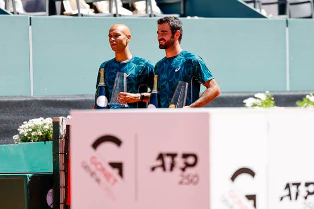 The winners, Winners, Fabien Reboul FRA and Sadio Doumbia FRA , Switzerland, Tennis, Gonet Geneva Open ATP 250 , Final Doubles,2025, Ariel Behar URU Joran Vliegen BEL vs Sadio Doumbia FRA Fabien Reboul FRA , 24 05 2025, Parc des Eaux Vives, Geneva, Switzerland Geneva Parc des Eaux Vives Geneva Switzerland Copyright: xGrantxHubbsx