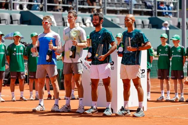 Ariel Behar URU , Joran Vliegen BEL , Fabien Reboul FRA and Sadio Doumbia FRA , Switzerland, Tennis, Gonet Geneva Open ATP 250 , Final Doubles,2025, Ariel Behar URU Joran Vliegen BEL vs Sadio Doumbia FRA Fabien Reboul FRA , 24 05 2025, Parc des Eaux Vives, Geneva, Switzerland Geneva Parc des Eaux Vives Geneva Switzerland Copyright: xGrantxHubbsx