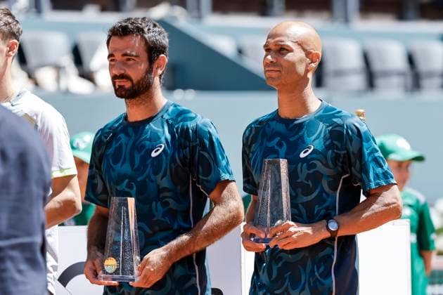 The winners, Winners, Fabien Reboul FRA and Sadio Doumbia FRA , Switzerland, Tennis, Gonet Geneva Open ATP 250 , Final Doubles,2025, Ariel Behar URU Joran Vliegen BEL vs Sadio Doumbia FRA Fabien Reboul FRA , 24 05 2025, Parc des Eaux Vives, Geneva, Switzerland Geneva Parc des Eaux Vives Geneva Switzerland Copyright: xGrantxHubbsx