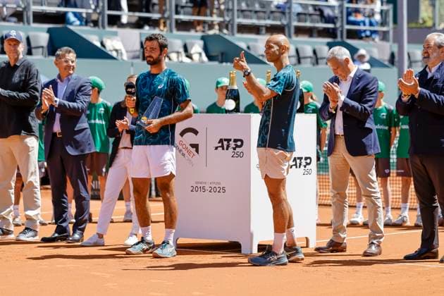The winners, Winners, Fabien Reboul FRA and Sadio Doumbia FRA , Switzerland, Tennis, Gonet Geneva Open ATP 250 , Final Doubles,2025, Ariel Behar URU Joran Vliegen BEL vs Sadio Doumbia FRA Fabien Reboul FRA , 24 05 2025, Parc des Eaux Vives, Geneva, Switzerland Geneva Parc des Eaux Vives Geneva Switzerland Copyright: xGrantxHubbsx