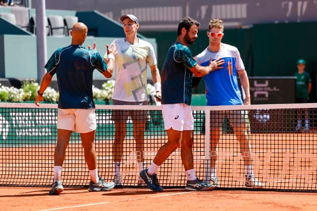 Fabien Reboul FRA , Joran Vliegen BEL Sadio Doumbia FRA and Ariel Behar URU , Switzerland, Tennis, Gonet Geneva Open ATP 250 , Final Doubles,2025, Ariel Behar URU Joran Vliegen BEL vs Sadio Doumbia FRA Fabien Reboul FRA , 24 05 2025, Parc des Eaux Vives, Geneva, Switzerland Geneva Parc des Eaux Vives Geneva Switzerland Copyright: xGrantxHubbsx