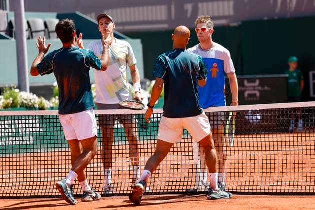 Fabien Reboul FRA , Joran Vliegen BEL Sadio Doumbia FRA and Ariel Behar URU , Switzerland, Tennis, Gonet Geneva Open ATP 250 , Final Doubles,2025, Ariel Behar URU Joran Vliegen BEL vs Sadio Doumbia FRA Fabien Reboul FRA , 24 05 2025, Parc des Eaux Vives, Geneva, Switzerland Geneva Parc des Eaux Vives Geneva Switzerland Copyright: xGrantxHubbsx