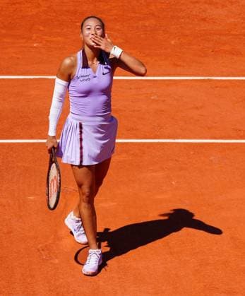 Qinwen Zheng celebrates her third round win French Open Tennis, Day Six, Tennis, Roland Garros, Paris, France - 30 May 2025 EDITORIAL USE ONLY No use with unauthorised audio, video, data, fixture lists, club league logos or live services. Online in-match use limited to 120 images, no video emulation. No use in betting, games or single club league player publications. Copyright: xJavierxGarcia Shutterstockx 15330911ag