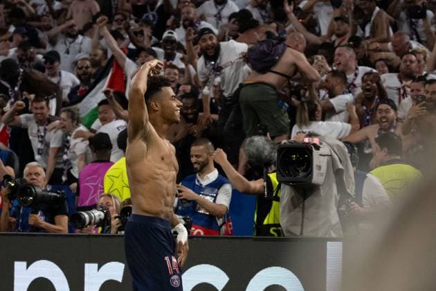 Goal for 3 0 by Desire Doue Paris Saint Germain, 14 , Cheers, Goal celebration GER, Paris Saint Germain vs Inter Milan, Football, Men, UEFA Champions League Final Muenchen 2025, Season 2024 2025, 31 05 2025, GER, Paris Saint Germain vs Inter Milan, Football, Men, UEFA Champions League Final Muenchen 2025, Season 2024 2025, 31 05 2025 Muenchen Copyright: xEibner-Pressefoto WolfgangxFrankx EP_WFK