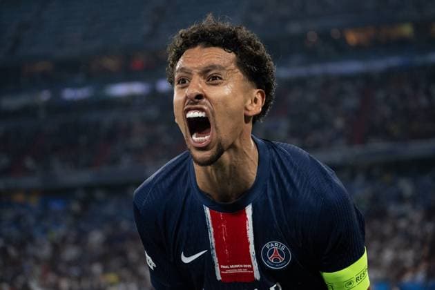 Goal for 3 0 by Desire Doue Paris Saint Germain, 14 , Cheers, Goal celebration Marquinhos Paris Saint Germain, 05 GER, Paris Saint Germain vs Inter Milan, Football, Men, UEFA Champions League Final Muenchen 2025, Season 2024 2025, 31 05 2025, GER, Paris Saint Germain vs Inter Milan, Football, Men, UEFA Champions League Final Muenchen 2025, Season 2024 2025, 31 05 2025 Muenchen Copyright: xEibner-Pressefoto WolfgangxFrankx EP_WFK