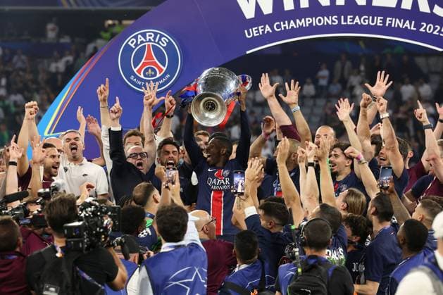 PSG lift the Champions League trophy Paris Saint-Germain v Inter Milan, UEFA Champions League Final, Football, Allianz Arena, Munich, Germany - 31 May 2025 EDITORIAL USE ONLY No use with unauthorised audio, video, data, fixture lists, club league logos or live services. Online in-match use limited to 120 images, no video emulation. No use in betting, games or single club league player publications. Copyright: xAhmadxMora Shutterstockx 15330932av