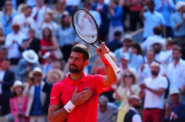 Novak Djokovic celebrates his fourth round win over Cameron Norrie French Open Tennis, Day Nine, Tennis, Roland Garros, Paris, France - 02 Jun 2025 EDITORIAL USE ONLY No use with unauthorised audio, video, data, fixture lists, club league logos or live services. Online in-match use limited to 120 images, no video emulation. No use in betting, games or single club league player publications. Copyright: xJavierxGarcia Shutterstockx 15335297fa