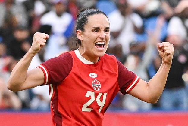 June 3, 2025, Montreal, Pq, Canada: Canada s Evelyne Viens reacts after scoring against Haiti during first half International Friendly, Länderspiel, Nationalmannschaft soccer action in Montreal, Tuesday, June 3, 2025. Evelyne Viens, - ZUMAc35_ 20250603_zaf_c35_093 Copyright: xGrahamxHughesx
