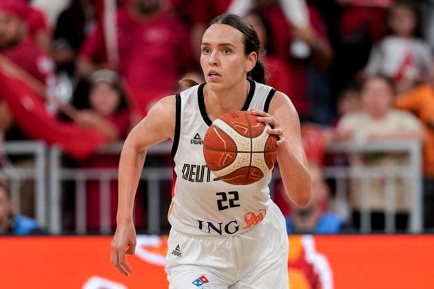 Emily Bessoir DBB, 22 , on the ball, single picture, single photo, action, action, 06 06 2025, Heidelberg Germany , basketball, international match, women, Germany Turkey xozx