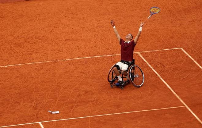 Tokito Oda of Japan celebrates on match point French Open Tennis, Day Fourteen, Tennis, Roland Garros, Paris, France - 07 Jun 2025 EDITORIAL USE ONLY No use with unauthorised audio, video, data, fixture lists, club league logos or live services. Online in-match use limited to 120 images, no video emulation. No use in betting, games or single club league player publications. Copyright: xEllaxLing Shutterstockx 15346222p