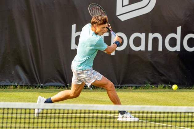 Backhand shot by Patrick Zahraj, Marton Fucsovics vs Patrick Zahraj, Tennis, ATP Tournament, Boss Open, Court No 1, Qualification, 07 06 2025, Marton Fucsovics vs Patrick Zahraj, Tennis, ATP Tournament, Boss Open, Court No 1, Qualification, 07 06 2025, Stuttgart Copyright: xEibner-Pressefoto EdwardxCheungx EP_ECG