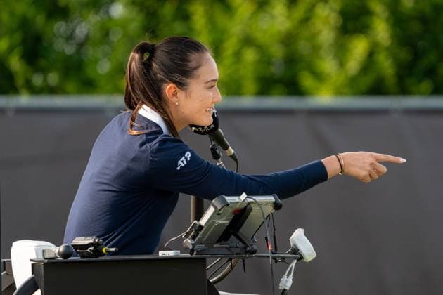 Referee Thea Finke, Marton Fucsovics vs Patrick Zahraj, Tennis, ATP Tournament, Boss Open, Court No 1, Qualification, 07 06 2025, Marton Fucsovics vs Patrick Zahraj, Tennis, ATP Tournament, Boss Open, Court No 1, Qualification, 07 06 2025, Stuttgart Copyright: xEibner-Pressefoto EdwardxCheungx EP_ECG