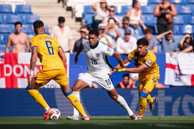 World Cup Qualifiers-Group Stage-Group K-Andorra v England in Cornella, Spain. Cornella, Spain, 7, June, 2025. England national team, Nationalteam player (10) Jude Bellingham during World Cup qualifying match between Andorra and England in RCDE Stadium, Cornella, Spain, on June 7, 2025. Cornella RCDE Stadium Barcelona Spain