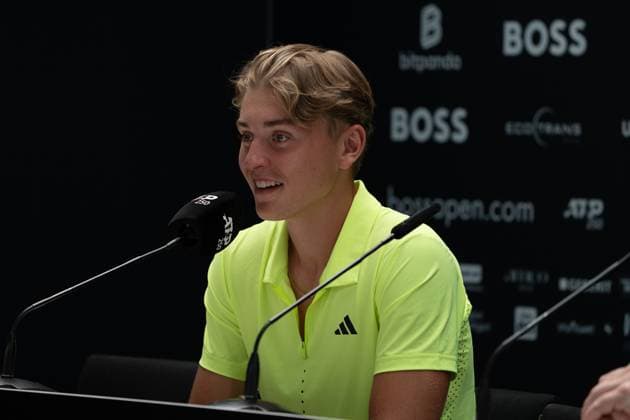 Justin Engel at the PK, Interview, Press conference, Alex Michelsen vs Justin Engel, Tennis, ATP Tournament, Boss Open, Center Court, Round of 16, 11 06 2025, Alex Michelsen vs Justin Engel, Tennis, ATP Tournament, Boss Open, Center Court, Round of 16, 11 06 2025, Stuttgart Copyright: xEibner-Pressefoto EdwardxCheungx EP_ECG