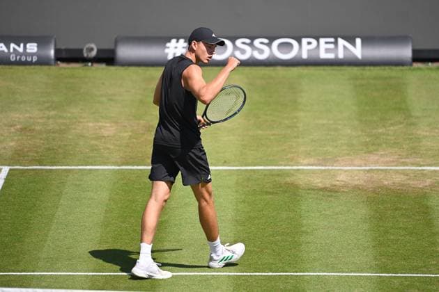 Justin ENGEL GER , cheering,joy,enthusiasm,action,single action,single image,cropped image,full body shot,whole figure Tennis Boss Open 2025 on 12 06 2025 at the Weissenhof in Stuttgart, Â