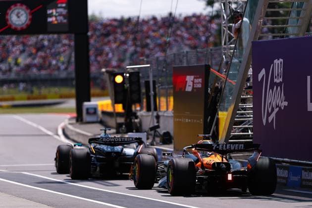 F1 - CANADIAN GRAND PRIX 2025 81 PIASTRI Oscar (aus), McLaren F1 Team MCL39, action and 63 RUSSELL George (gbr), Mercedes AMG F1 Team W16, action during the Formula 1 Pirelli Grand Prix du Canada 2025, 10th round of the 2025 FIA Formula One World Championship, WM, Weltmeisterschaft from June 14 to 16, 2025 on the Circuit Gilles Villeneuve, in Montrà al, Canada - Montrà alCanada Copyright: xEricxAlonsox