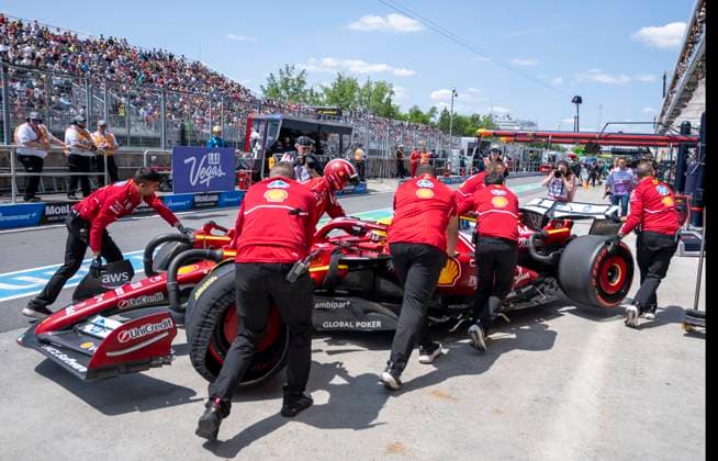 June 13, 2025, Montreal, Qc, CANADA: The pit crew tends to Ferrari driver Lewis Hamilton, of the United Kingdom, during the first practice session at the Canadian Grand Prix in Montreal, Friday, June 13, 2025. Canada News - June 13, 2025 - ZUMAc35_ 20250613_zaf_c35_038 Copyright: xChristinnexMuschix