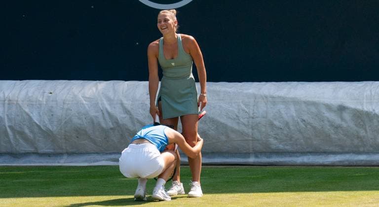 17 06 2025, WTA 500, Tennis, Women, Berlin Tennis Open by Hylo 2025, Berlin, Doubles, 1 round, Marta Kostyuk Ukraine Eva Lys Germany Sara Errani Italy Jasmine Paolini Italy Marta Kostyuk Ukraine, back and Eva Lys Germany, front Berlin Steffi Graf Stadion Berlin Germany