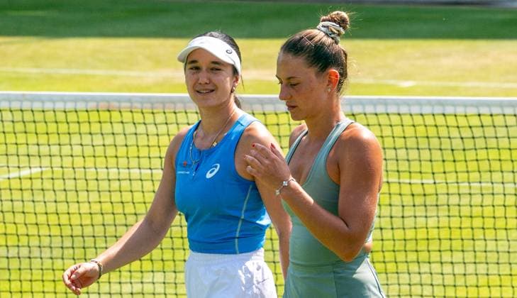 17 06 2025, WTA 500, Tennis, Women, Berlin Tennis Open by Hylo 2025, Berlin, doubles, 1 round, Marta Kostyuk Ukraine Eva Lys Germany Sara Errani Italy Jasmine Paolini Italy Marta Kostyuk Ukraine, right and Eva Lys Germany, left Berlin Steffi Graf Stadion Berlin Germany