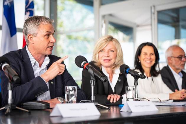 June 17, 2025, Montreal, Pq, CANADA: Jean-Philippe Paradis, president of Formula One Grand Prix, Canada, gives remarks on a Canadian Grand Prix contract extension while accompanied by, from right, Caroline Proulx, minister of Tourism of Quebec, Montreal mayor Valo rie Plante, and Carlos Leito£o, parliamentary secretary to the Ministry of Industry, during a press conference, PK, Pressekonferenz in Montreal on Tuesday, June 17, 2025. Canada News - June 17, 2025 - ZUMAc35_ 20250617_zaf_c35_014 Copyright: xChristopherxKatsarovx