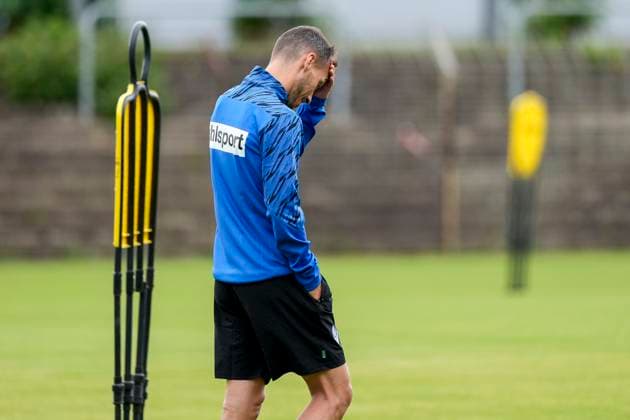 Dominik Glawogger coach, head coach, SVWM , single picture, single photo, action, looking disappointed, disappointment, frustration, disappointed, pessimistic, 23 06 2025, Mannheim Germany , football, 3 Liga, training start SV Waldhof Mannheim, DFB DFL REGULATIONS PROHIBIT ANY USE OF PHOTOGRAPHS AS IMAGE SEQUENCES AND OR QUASI VIDEO xozx