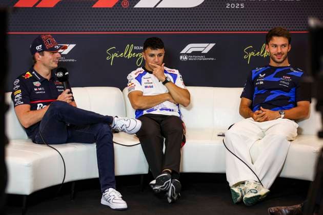 F1 - AUSTRIAN GRAND PRIX 2025 VERSTAPPEN Max (ned), Red Bull Racing RB21, portrait HADJAR Isack (fra), Visa Cash App RB F1 Team VCARB02, portrait GASLY Pierre (fra), Alpine F1 Team A525, portrait during the press conference, PK, Pressekonferenz of Formula 1 MSC Cruises Austrian Grand Prix 2025, 11th round of the 2025 FIA Formula One World Championship, WM, Weltmeisterschaft from June 27 to 29, 2025 on the Red Bull Ring, in Spielberg, Austria - SpielbergAustria Copyright: xXavixBonillax