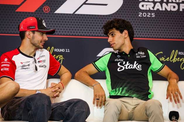 F1 - AUSTRIAN GRAND PRIX 2025 OCON Esteban (fra), Haas F1 Team VF-25, portrait BORTOLETO Gabriel (bra), Stake F1 Team Kick C45, portrait during the press conference, PK, Pressekonferenz of Formula 1 MSC Cruises Austrian Grand Prix 2025, 11th round of the 2025 FIA Formula One World Championship, WM, Weltmeisterschaft from June 27 to 29, 2025 on the Red Bull Ring, in Spielberg, Austria - SpielbergAustria Copyright: xXavixBonillax