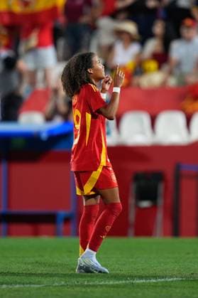 June 27, 2025, Leganes, Madrid, Spain: Vicky Lopez of Spain celebrates a goal during the Women s International Friendly, Länderspiel, Nationalmannschaft football match played between Spain and Japan at Butarque stadium on June 27, 2025, in Leganes, Madrid, Spain. Leganes Spain - ZUMAa181 20250627_zaa_a181_045 Copyright: xDennisxAgyemanx