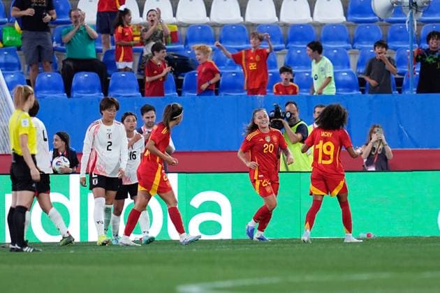 June 27, 2025, Leganes, Madrid, Spain: Claudia Pina of Spain celebrates a goal during the Women s International Friendly, Länderspiel, Nationalmannschaft football match played between Spain and Japan at Butarque stadium on June 27, 2025, in Leganes, Madrid, Spain. Leganes Spain - ZUMAa181 20250627_zaa_a181_011 Copyright: xDennisxAgyemanx