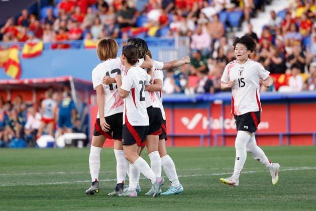 June 27, 2025, Leganes, Madrid, Spain: Mina Tanaka of Japan celebrates a goal during the Women s International Friendly, Länderspiel, Nationalmannschaft football match played between Spain and Japan at Butarque stadium on June 27, 2025, in Leganes, Madrid, Spain. Leganes Spain - ZUMAa181 20250627_zaa_a181_032 Copyright: xDennisxAgyemanx
