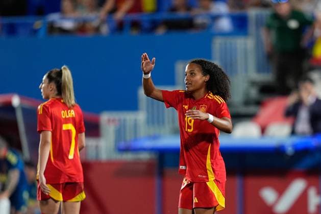 June 27, 2025, Leganes, Madrid, Spain: Vicky Lopez of Spain celebrates a goal during the Women s International Friendly, Länderspiel, Nationalmannschaft football match played between Spain and Japan at Butarque stadium on June 27, 2025, in Leganes, Madrid, Spain. Leganes Spain - ZUMAa181 20250627_zaa_a181_044 Copyright: xDennisxAgyemanx