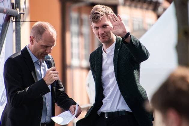 June 27, 2025, Aalborg, The North Jutland Region, Denmark: (R) Mayor of Aalborg Municipality, Lasse Frimand Jensen is seen prior to the Men s Elite Individual Time Trial at the Danish Championships. When DM Week returns to Aalborg from 23-29 June 2025, there will be more sports than ever before, new disciplines on the program and an entire city in motion. During an intense week, some of Denmark s most talented athletes will compete for DM gold in over 120 disciplines - from classics like cycling and swimming to high diving from the Limfjord Bridge, dance, speedway and 3x3 basketball. This will be the fourth time DM Week has been held, and the third time Aalborg has hosted it. Aalborg Denmark - ZUMAs197 20250627_aaa_s197_116 Copyright: xKristianxTuxenxLadegaardxBergx